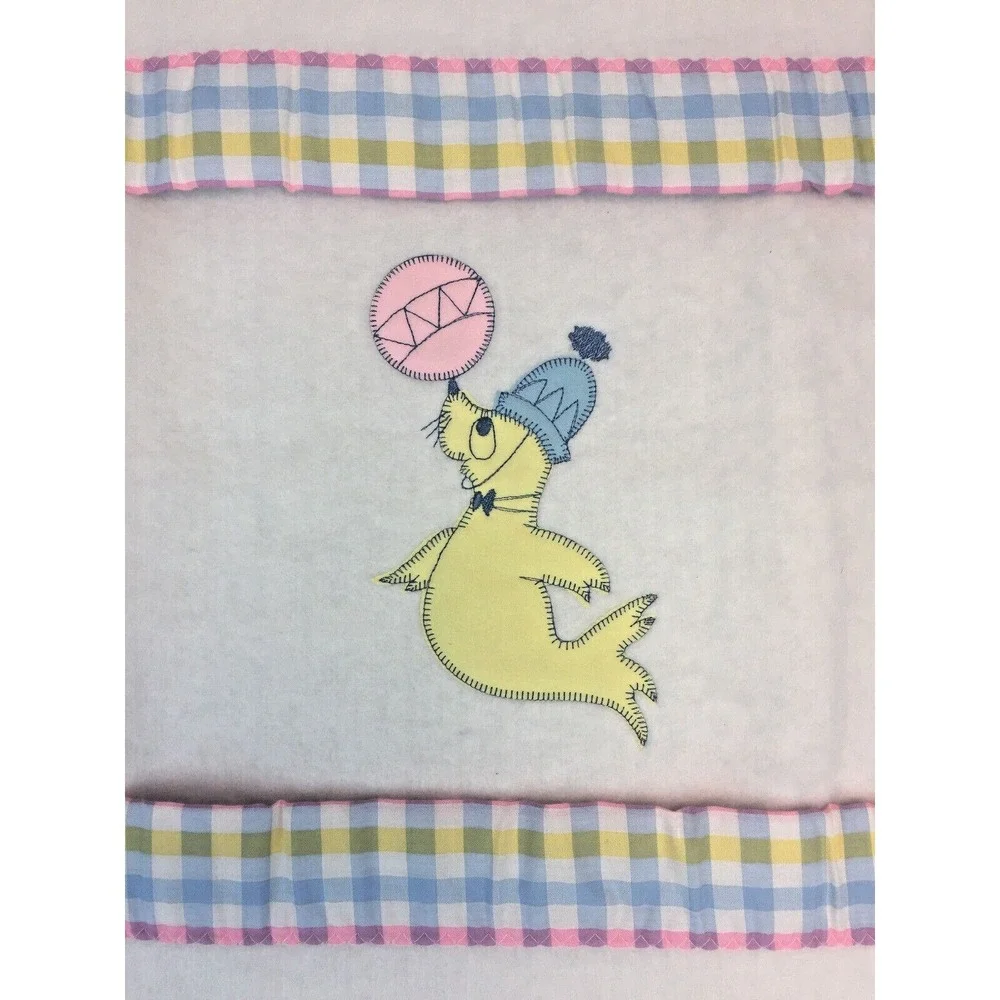 Vintage Quiltex New Baby Blanket Pastel Checked edging Seal Union Made USA